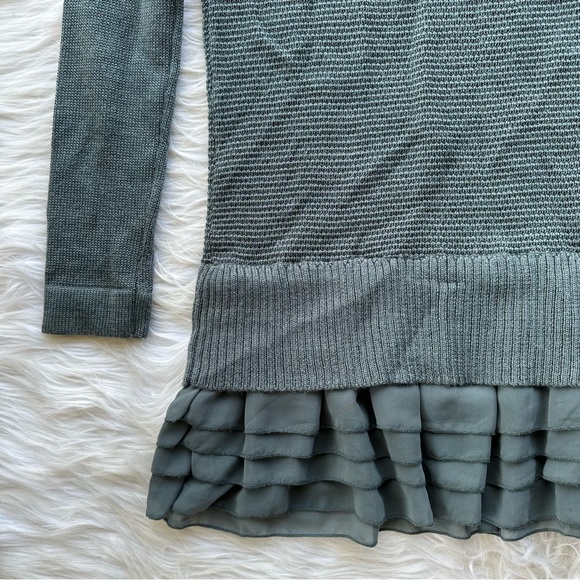 NWOT soft surroundings teal gray blue knit ruffle trim tunic sweater scoop neck - Picture 7 of 9